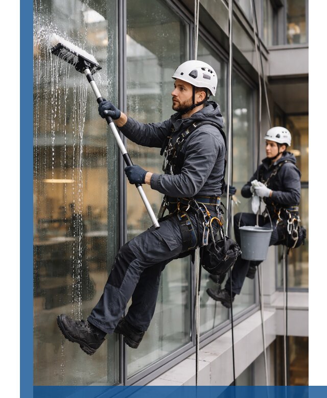 Профессиональная мойка витражей промышленными альпинистами в Сарапуле