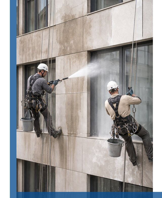 Послестроительная мойка фасада промышленным альпинизмом в Сарапуле