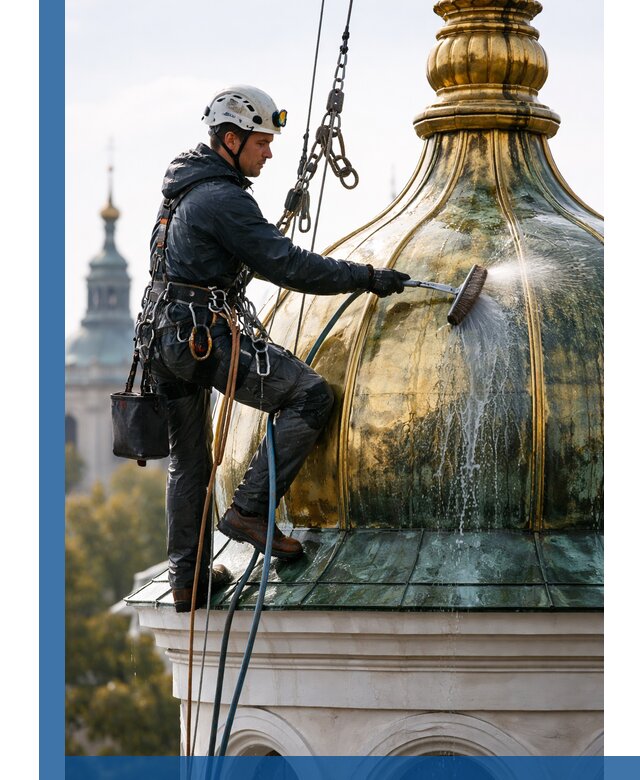 Профессиональная мойка куполов и шпилей высотными альпинистами в Сарапуле