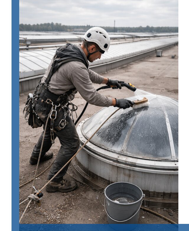 Мойка зенитных фонарей на кровле для промышленных объектов в Сарапуле