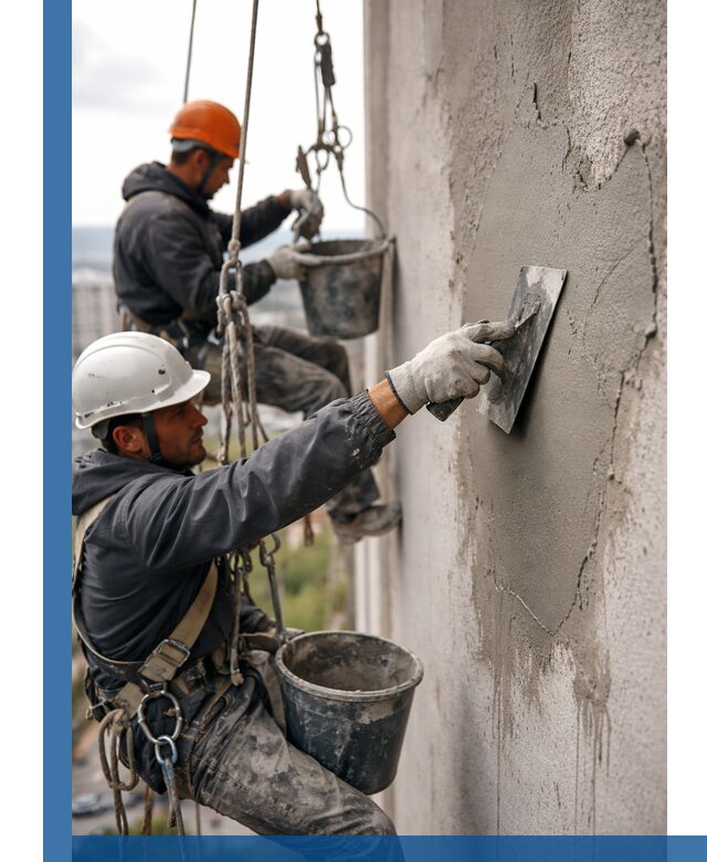 Штукатурка фасада на высоте в Сарапуле профессиональные работы