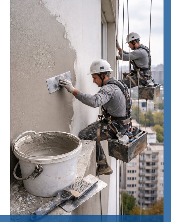 Шпаклевка фасада на высоте в Сарапуле от 723 р. | ВЫСОТНИК-Срл