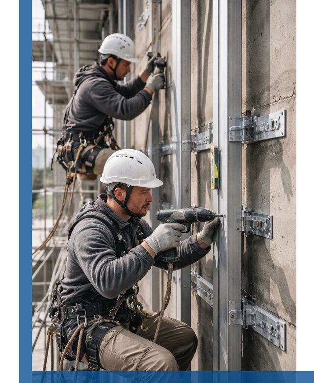 Монтаж и крепление подсистемы вентфасада в Сарапуле