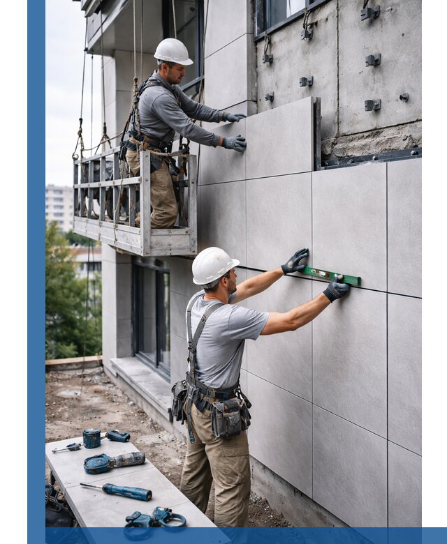 Монтаж керамогранита на фасад в Сарапуле под ключ с гарантией качества