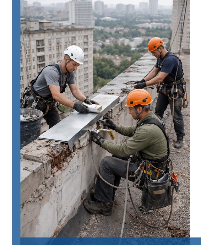 Ремонт парапета на кровле в Сарапуле, высотные работы с гарантией