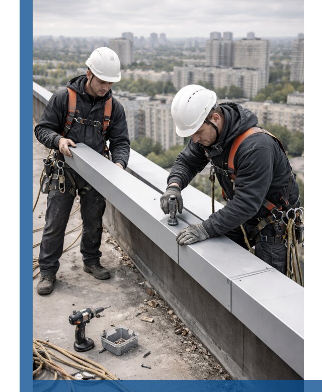 Монтаж парапетных крышек и ограждений кровли в Сарапуле