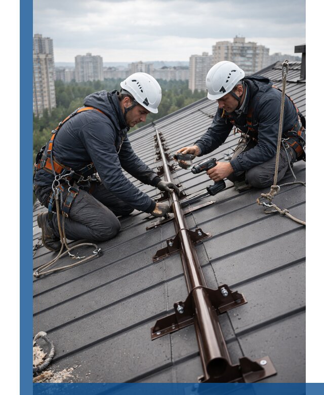 Монтаж снегозадержателей на кровле зданий в Сарапуле под ключ