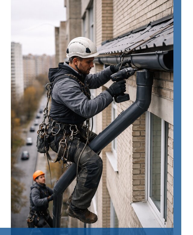 Монтаж водосточной системы на здании в Сарапуле от 5162 р. | ВЫСОТНИК-Срл