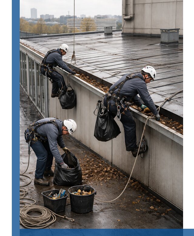 Очистка кровли по периметру в Сарапуле силами промышленных альпинистов