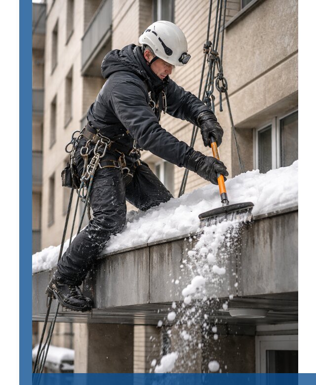 Очистка козырьков от снега в Сарапуле круглогодично безопасно