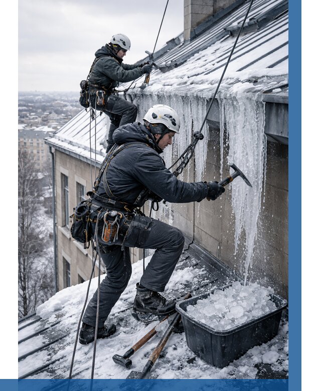 Удаление наледи с кровли в Сарапуле от 5678 р. | ВЫСОТНИК-Срл