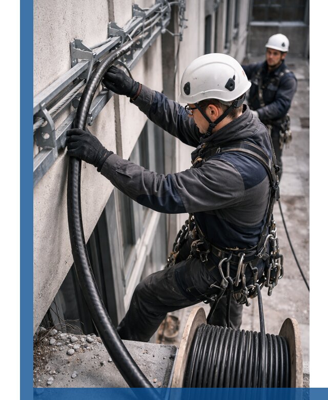 Протяжка кабеля питания на высоте в Сарапуле с гарантией безопасности и качества