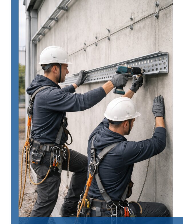 Монтаж кабельных лотков на фасаде зданий в Сарапуле с гарантией