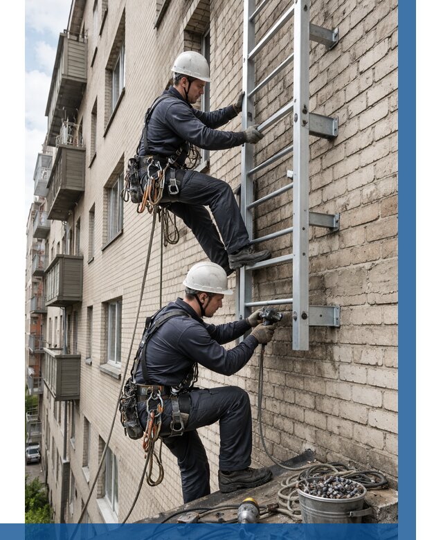 Монтаж пожарной лестницы в Сарапуле от 25810 р заказать у ВЫСОТНИК-Срл