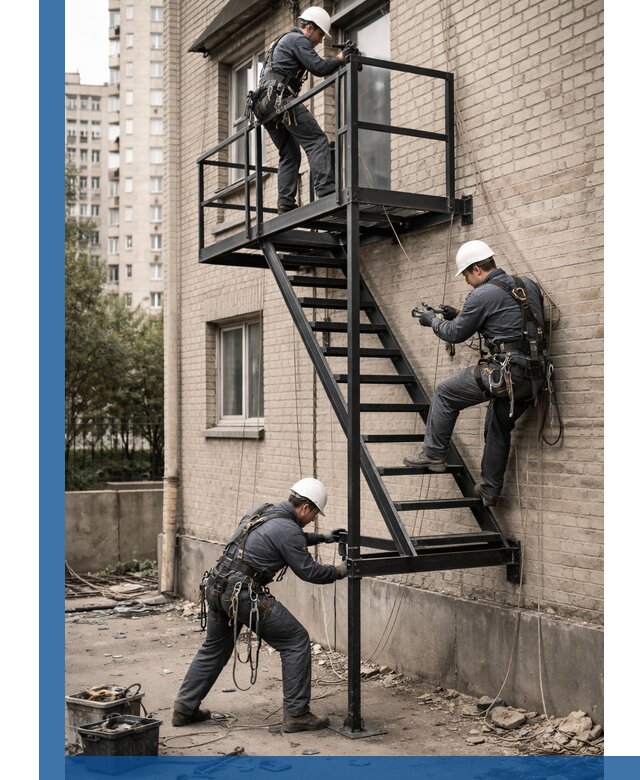 Монтаж пожарной лестницы в Сарапуле, установка и крепление