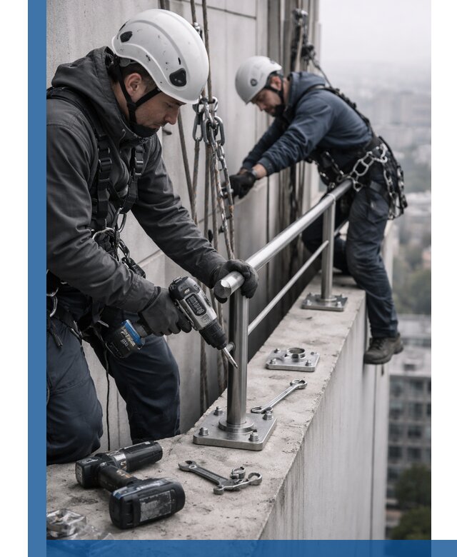 Монтаж перил на высоте в Сарапуле для жилых и промобъектов