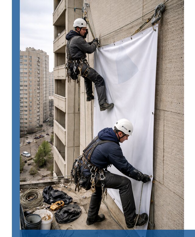 Профессиональный монтаж баннеров на фасаде в Сарапуле