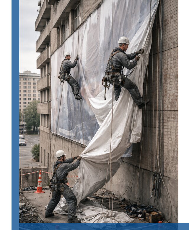 Демонтаж баннеров с фасада в Сарапуле оперативно и безопасно