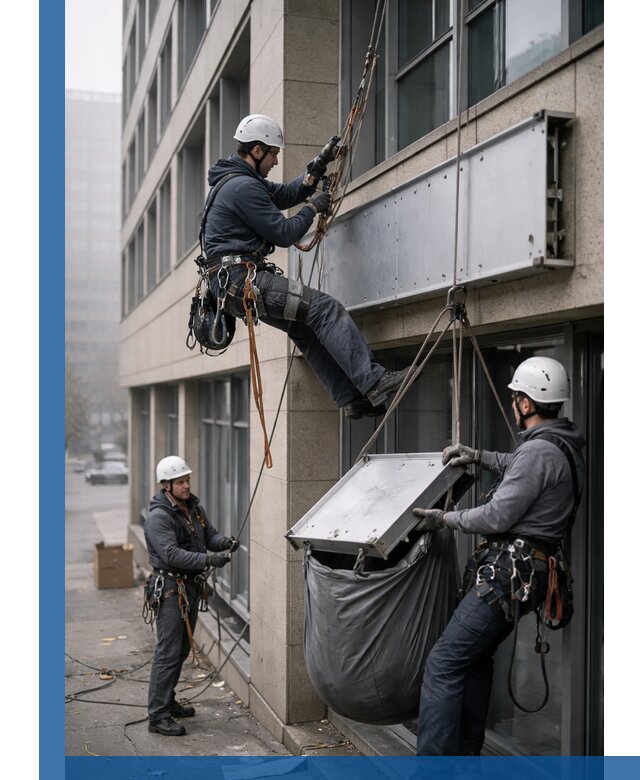 Демонтаж рекламной вывески с высотными работами в Сарапуле