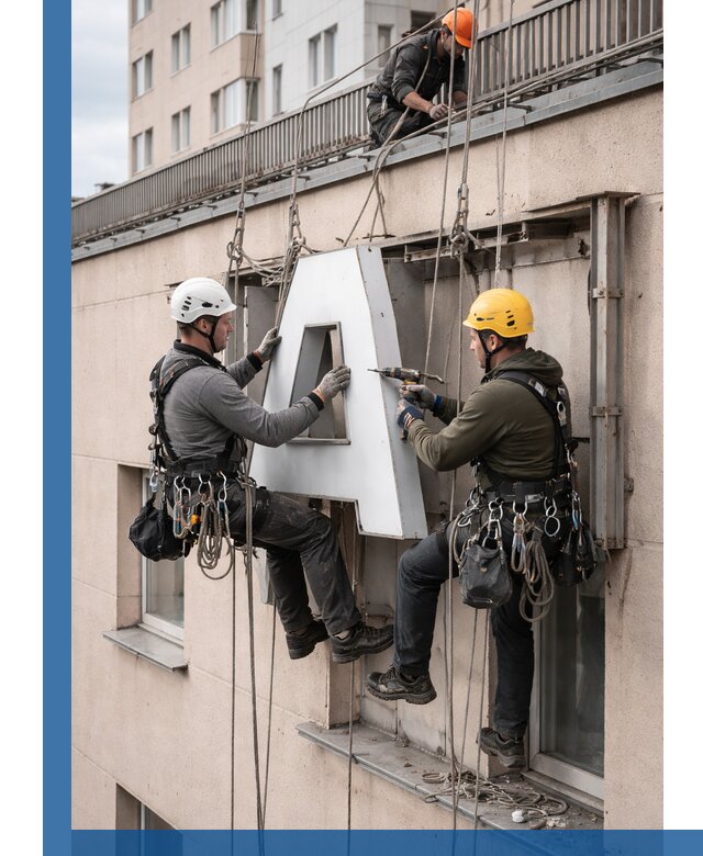 Ремонт и восстановление наружных вывесок на высоте в Сарапуле