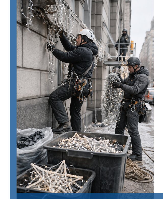 Демонтаж новогоднего оформления и гирлянд в Сарапуле