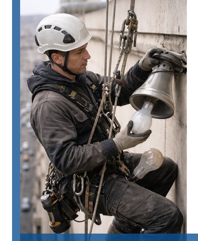 Замена ламп на высоте в Сарапуле профессионально и быстро