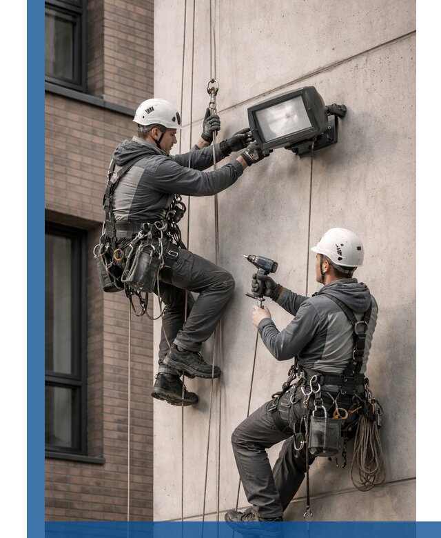 Профессиональный монтаж фасадных прожекторов в Сарапуле под ключ