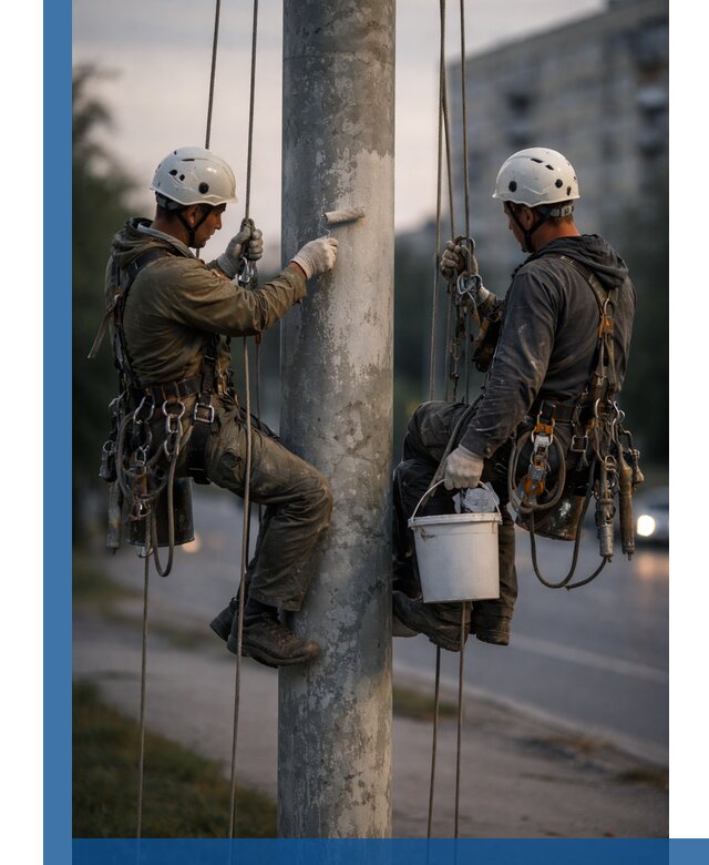 Покраска опор освещения и антикоррозийная защита в Сарапуле