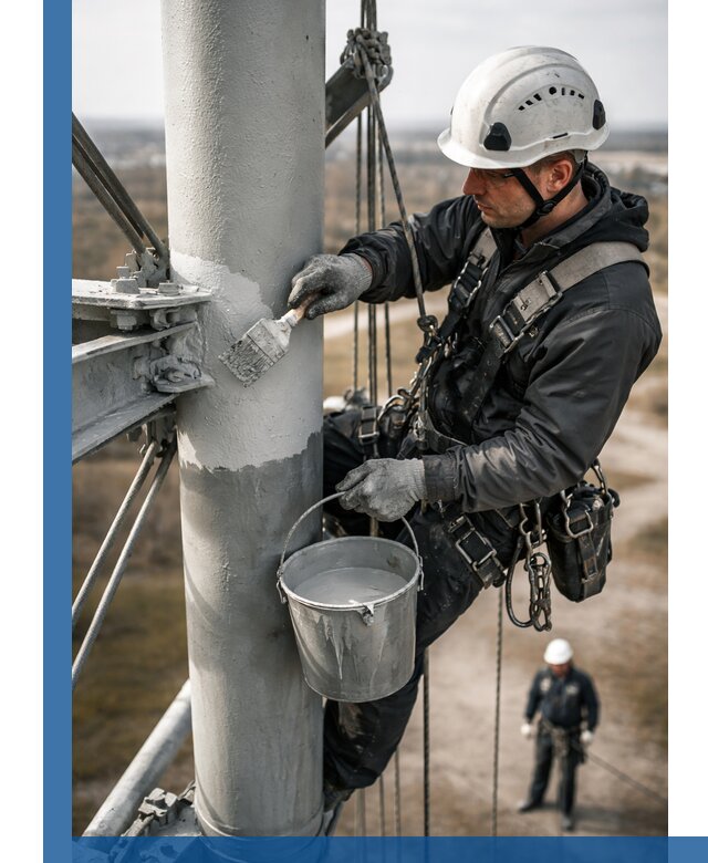 Покраска мачт связи в Сарапуле промышленными альпинистами