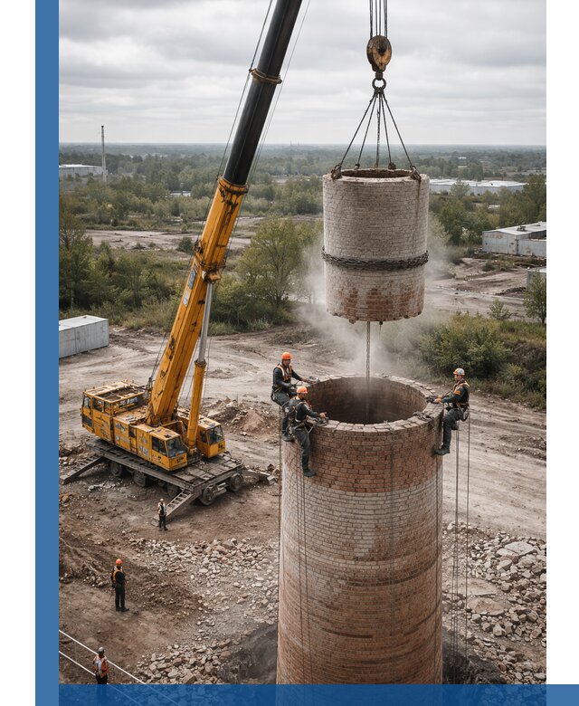 Демонтаж дымовой трубы в Сарапуле с гарантиями безопасности