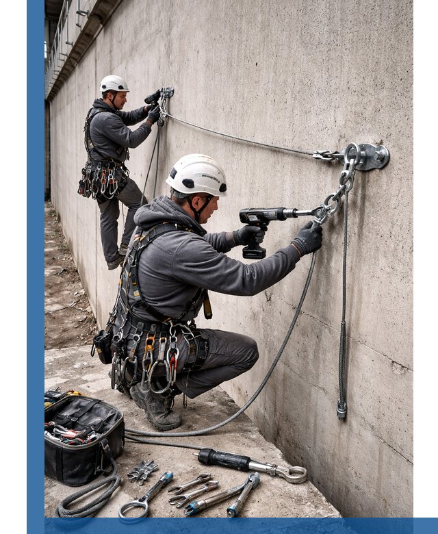 Монтаж анкерных линий высотной безопасности в Сарапуле